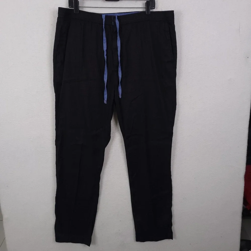 Tommy Bahama Linen Blend Pants Mens 1XLB Black Drawstring Beach Resort Trousers